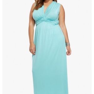 Green Twist Front Jersey Maxi Dress